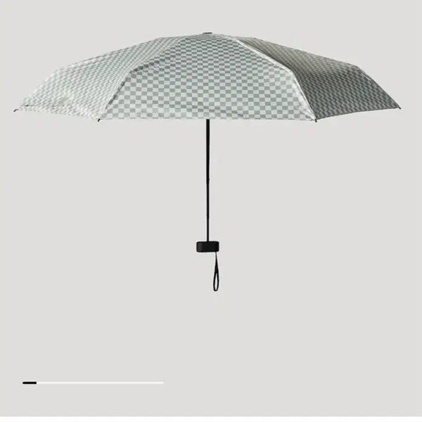 [BUNJANG] Compact 5-Section Automatic Folding Blackout Umbrella with Checkerboard Pattern - Mint / 자주 파우치 납작 5단 암막 우양산 민트 체커보드