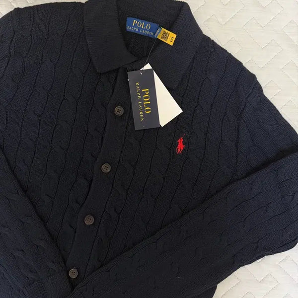 [BUNJANG] Polo Ralph Lauren Men's Cable Knit Collar Cardigan Navy / 폴로 맨 케이블 니트 카라 가디건 네이비