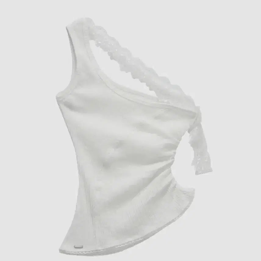 [BUNJANG] ETOEOME Lace One-Shoulder Shirring Top White / 에트오소메 Lace One-Shoulder Shirring Top