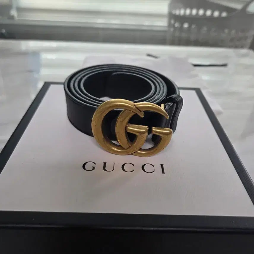 [BUNJANG] Gucci GG Marmont Belt Black Gold / 구찌 GG 마몽 벨트 블랙 골드