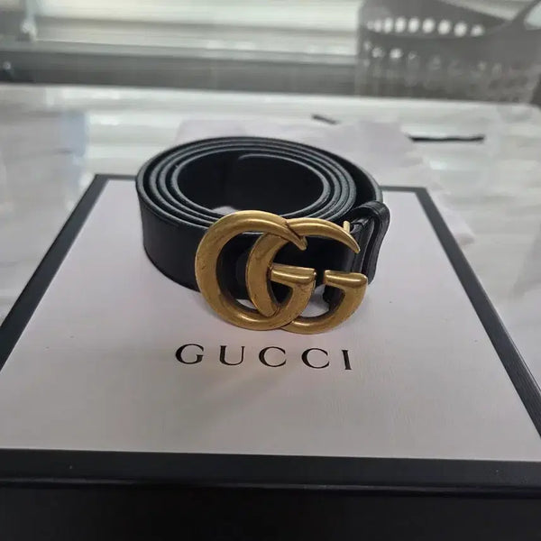 [BUNJANG] Gucci GG Marmont Belt Black Gold / 구찌 GG 마몽 벨트 블랙 골드