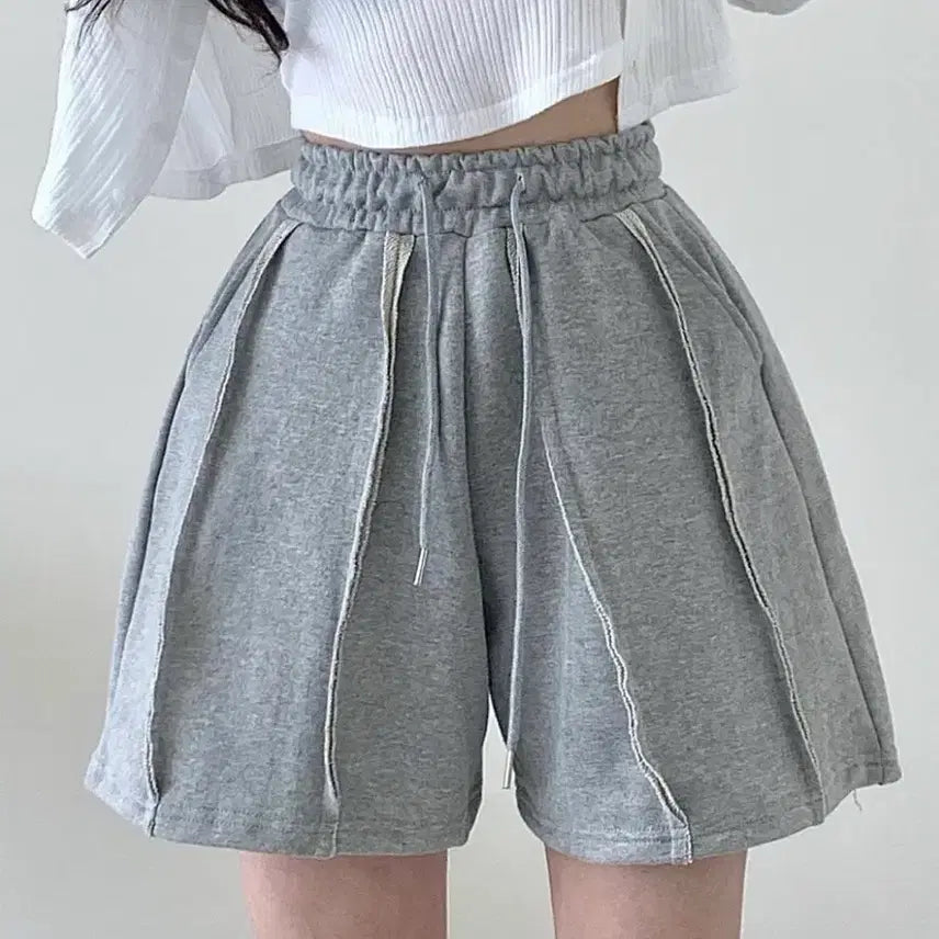 [BUNJANG] A-Line Wide Banding Shorts / A라인 빅밴딩 팬츠 산책 반바지 / 회색