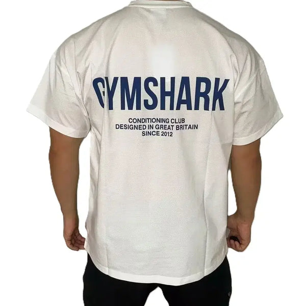 [BUNJANG] Gymshark Custom New Mesh Loose Fit T-Shirt - White & Blue / 짐샤크 커스텀 신상 메쉬 루즈핏 - 화이트&블루