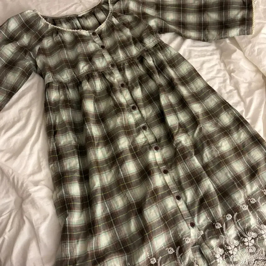 [BUNJANG] Mint Chocolate Mori Girl Check Dress / 민트초코 모리걸 체크 원피스 라떼갸루 모리 하구미 니혼진 빈티지 stc빈티지 진리 도트