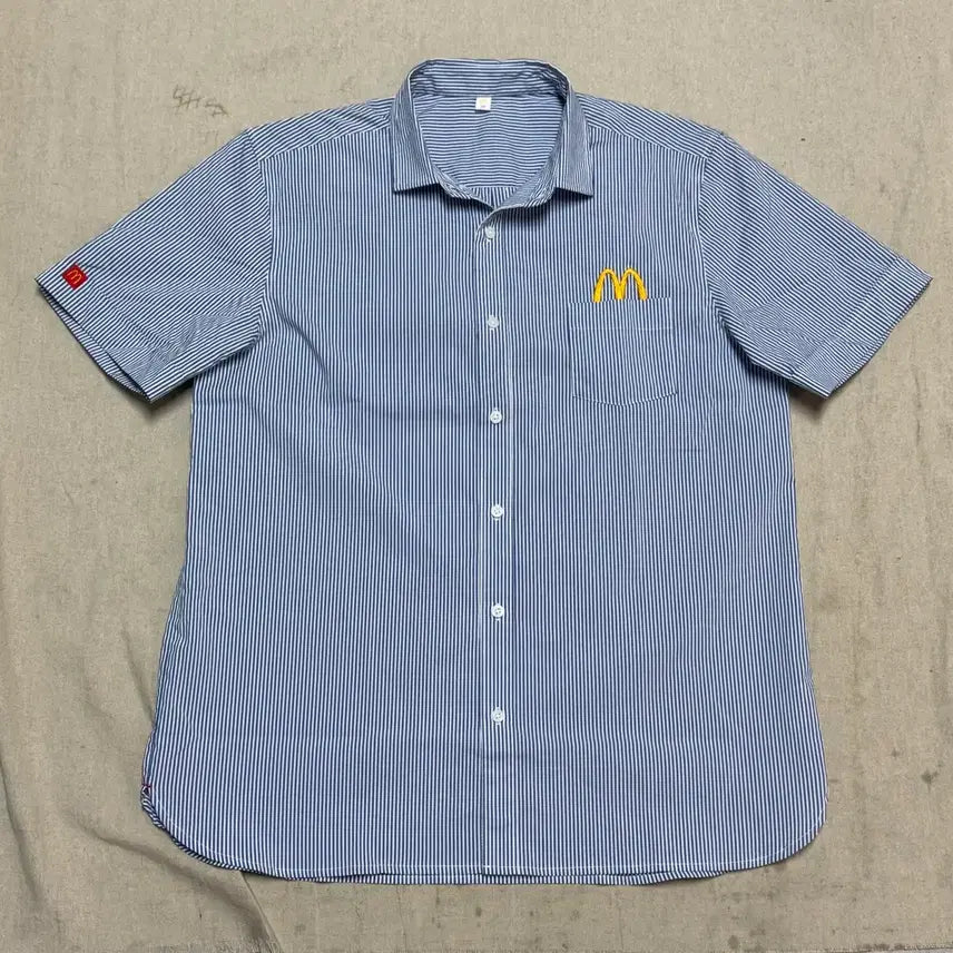 [BUNJANG] McDonald's Embroidered Pocket Striped Short-Sleeve Shirt Size 110 / 맥도날드 자수 포켓 스트라이프 반팔 셔츠 110