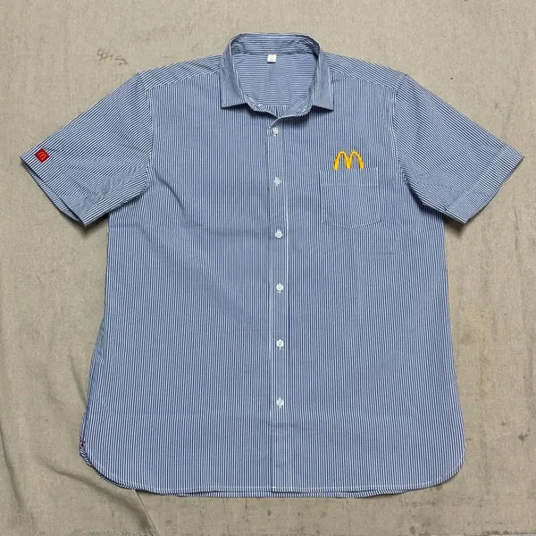[BUNJANG] McDonald's Embroidered Pocket Striped Short-Sleeve Shirt Size 110 / 맥도날드 자수 포켓 스트라이프 반팔 셔츠 110