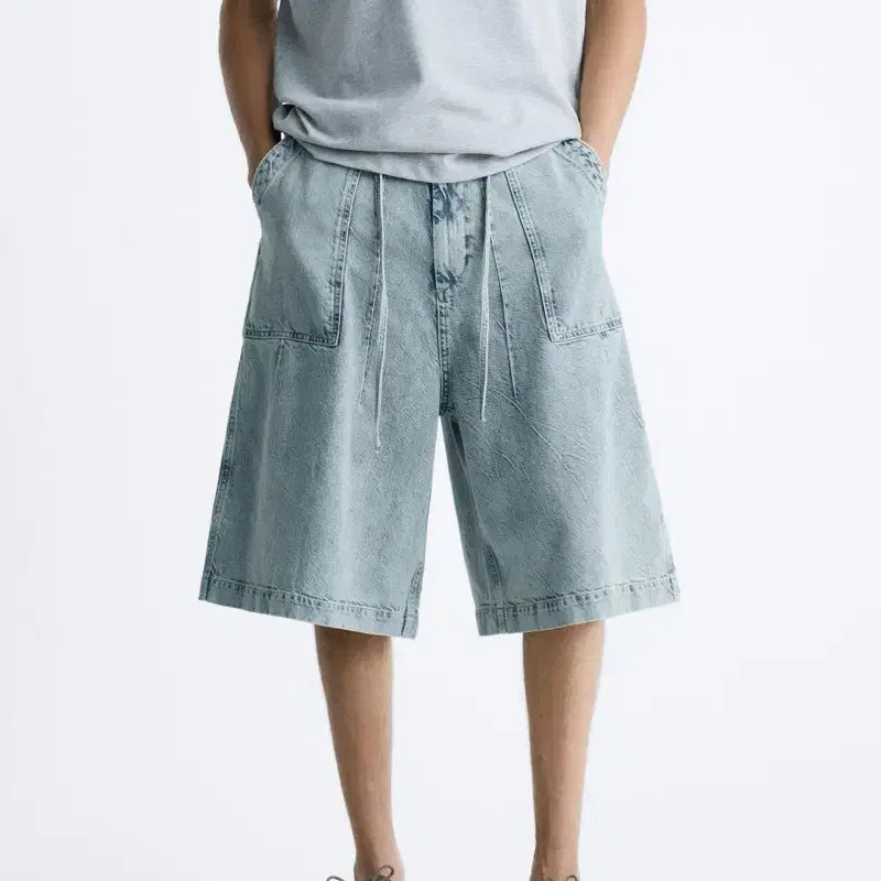 [BUNJANG] Zara Carpenter Light Blue Denim Shorts / 42) 새상품 자라 카펜터 연청 반바지