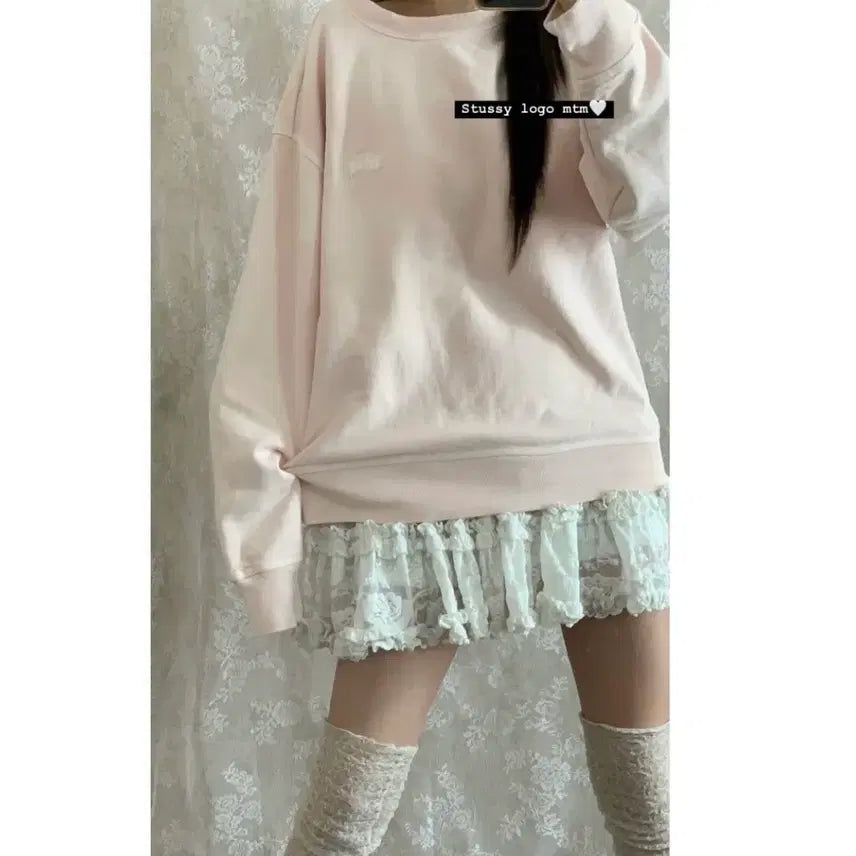 [BUNJANG] Stussy Strawberry Milk Pink Sweatshirt / 스투시 딸기우유 연핑크 맨투맨 베이비핑크 stc빈티지 버터플라이 히메갸루 모리걸 라떼갸루