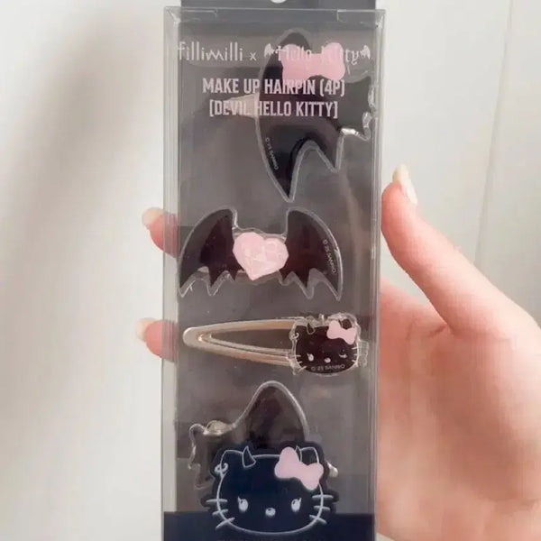 [BUNJANG] Fillimilli Hello Kitty Devil Makeup Hairpin 4P / 필리밀리 헬로키티 데빌 메이크업 헤어핀 4P