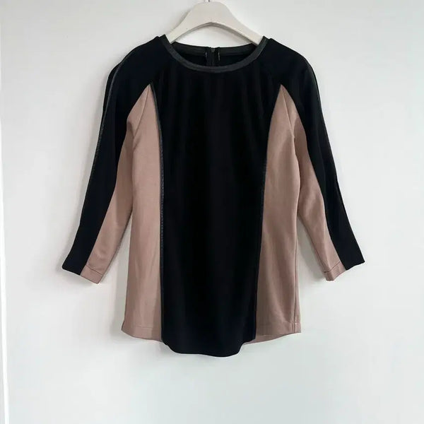 [BUNJANG] KL Kenneth Lynn Lambskin Colorblock Blouse Size 2 / KL Kenneth Lynn 양가죽 배색 블라우스
