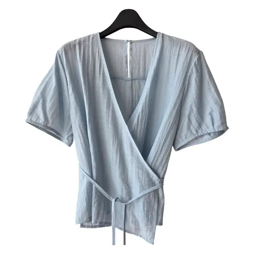 [BUNJANG] New Blue Wrap Style Blouse Cotton / F/블루 랩스타일 블라우스/새제품