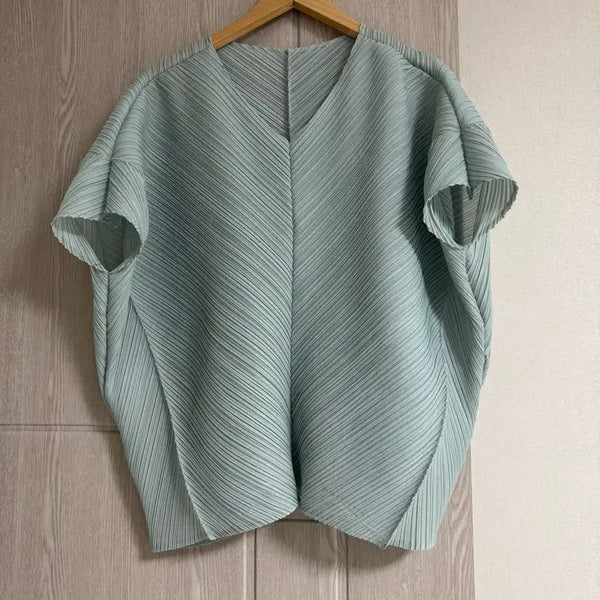 [BUNJANG] Mint Pleated Short-Sleeve T-Shirt / 플리츠 민트색 반팔 티셔츠