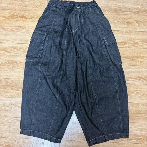 [BUNJANG] Black Denim Cargo Balloon Pants / 흑청카고벌룬 팬츠