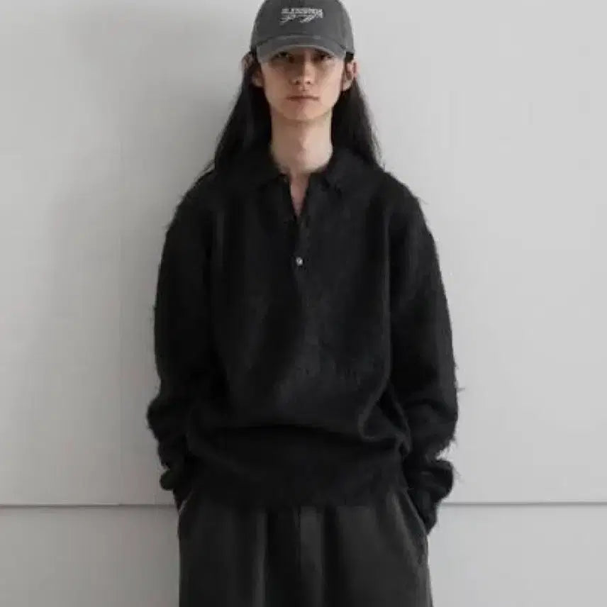 [BUNJANG] AURALEE Brushed Mohair Knit Polo Charcoal / [3] 오라리 브러시드 모헤어 니트 폴로 차콜