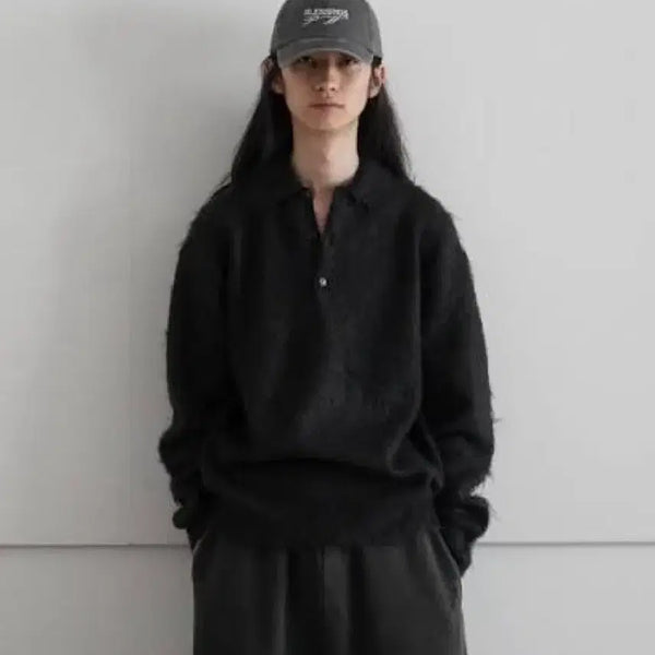 [BUNJANG] AURALEE Brushed Mohair Knit Polo Charcoal / [3] 오라리 브러시드 모헤어 니트 폴로 차콜
