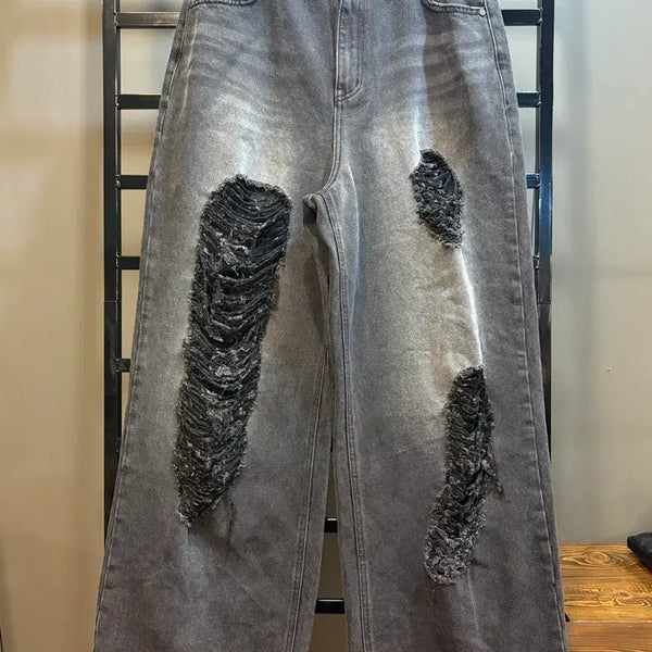 [BUNJANG] TRIMINGBIRD Black Denim Pants Cat Washing Distressed Jeans / [3] 트리밍버드 블랙 데님 팬츠 캣워싱 디스트레스드 청바지 5.9