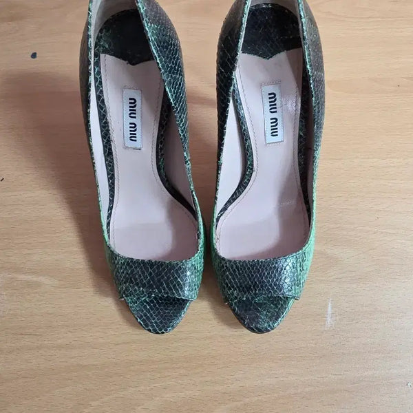 [BUNJANG] Miu Miu Snakeskin High Heels Green Size 230 / 미우미우 뱀피 하이힐 그린  사이즈 230 굽높이가 10cm