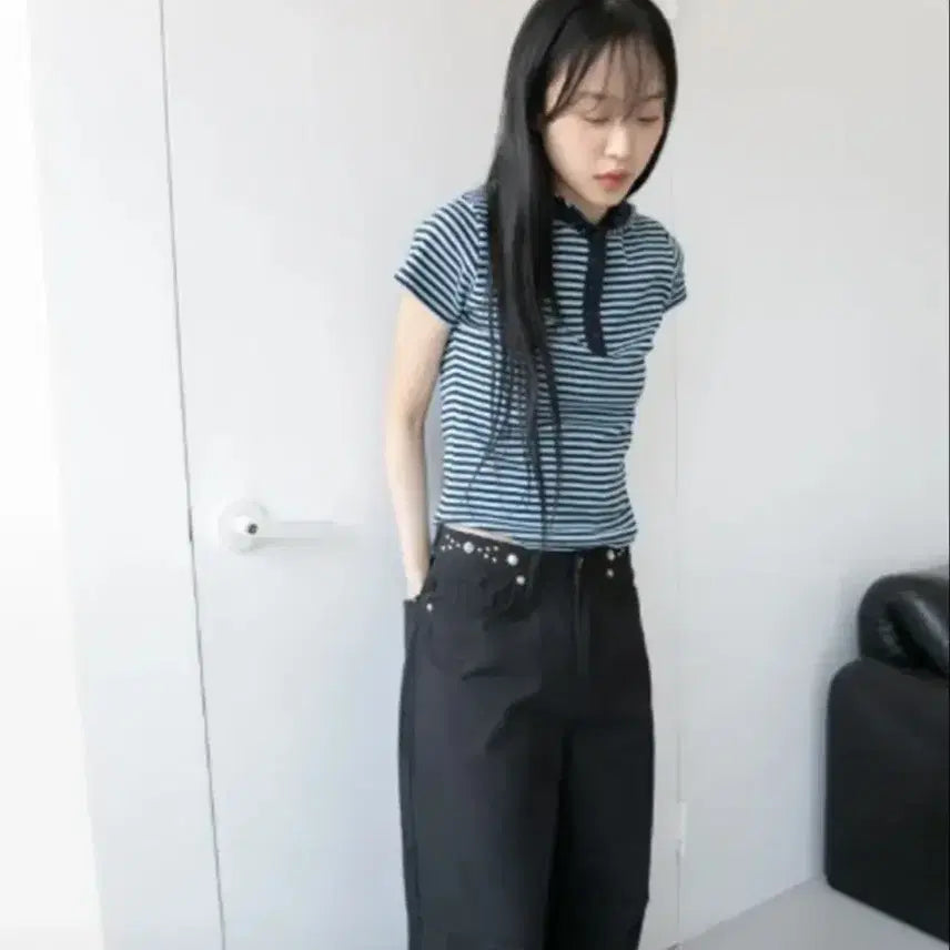[BUNJANG] Omusuhui Short Sleeve Stripe Hood Top / 오무수히 short sleeve stripe hood top