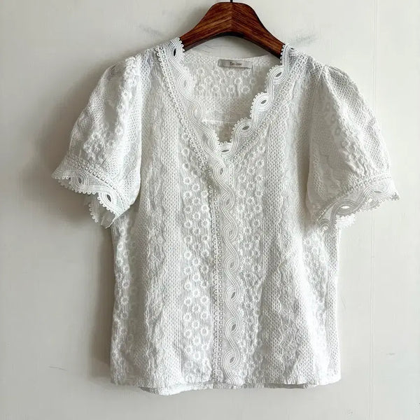 [BUNJANG] White Lace Blouse / 화이트 레이스 블라우스
