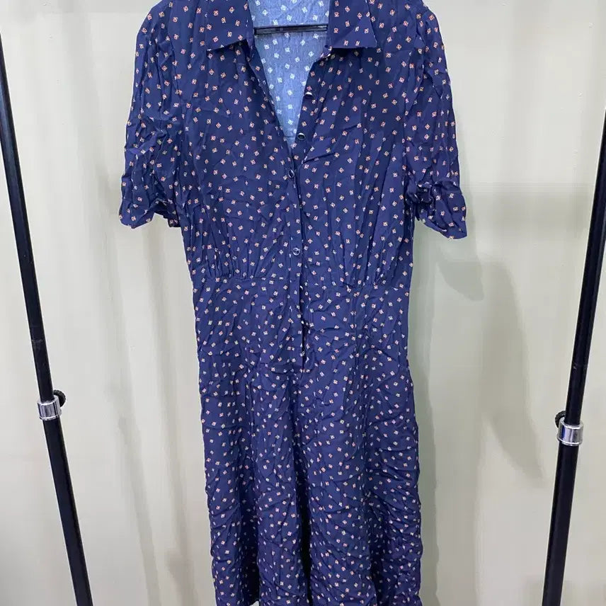 [BUNJANG] Sandro Navy Patterned Long Dress / 산드로 네이비 패텅 롱 원피스
