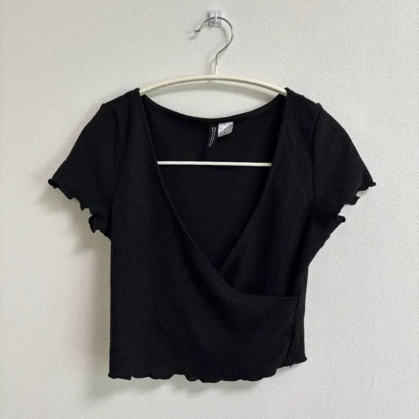 [BUNJANG] H&M Black Wrap Style Layered T-Shirt / H&M 블랙 랩스타일 레이어드 티셔츠