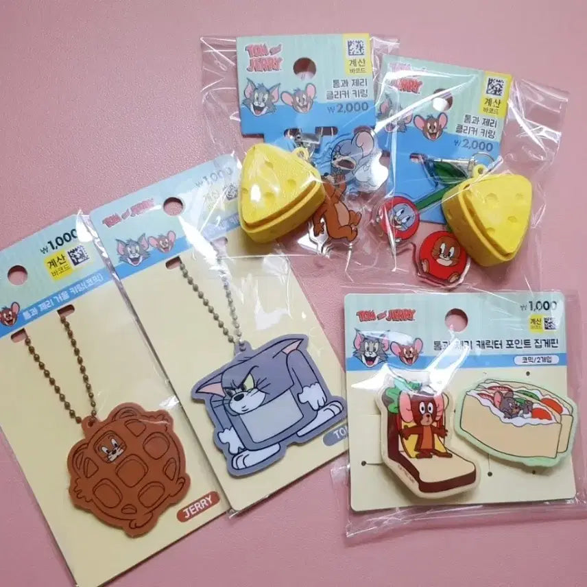 [BUNJANG] Tom and Jerry Clicker Keychain, Hand Mirror Keychain, and Clamp Pin Bundle Set / 톰과 제리 클리커 키링+손거울키링2종+집게핀 다이소 일괄