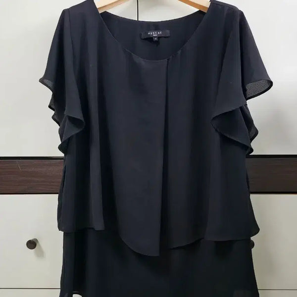 [BUNJANG] Black Lace Short Sleeve Blouse / 블랙 레이스 반팔 블라우스