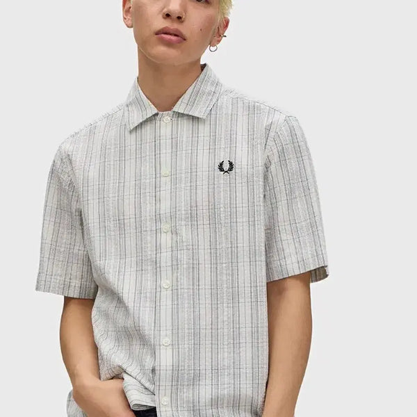 [BUNJANG] Fred Perry Seersucker Check Shirt Ecru L / 프레드페리 시어서커 체크 셔츠 에크루 L