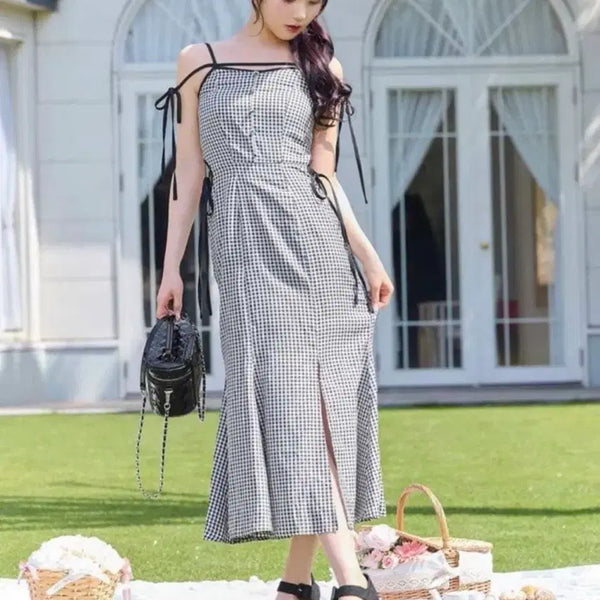 [BUNJANG] Michellemacaron Plaid Ribbon Slit Dress / 미셸마카롱 체크무늬 리본 트임 원피스 스나계 지뢰계 에블린 양산형