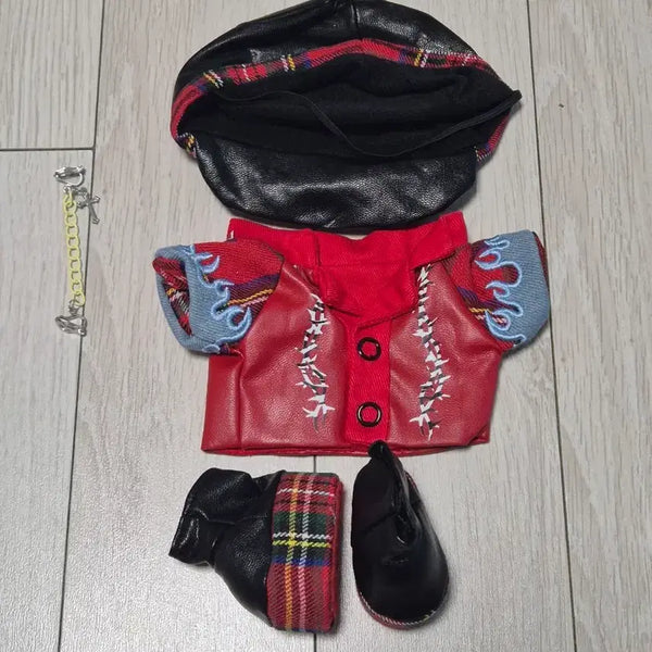 [BUNJANG] 20cm Doll Clothes Red Leather Jacket / 20cm인형옷 레드 가죽자켓 20깅