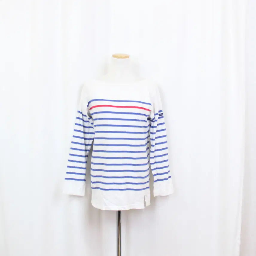 [BUNJANG] Saint James Women's Blue Stripe Round Neck Long Sleeve / 7/10 Sleeve Cotton T-Shirt / [정품] 세인트제임스 여성 블루 스트라이프 라운드 긴팔/7부 티셔츠 상상샵