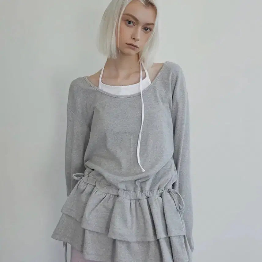 [BUNJANG] RENSE Frill Layered Long Sleeve Melange Gray / 렌세 Frill Layered Long Sleeve Melange Gray
