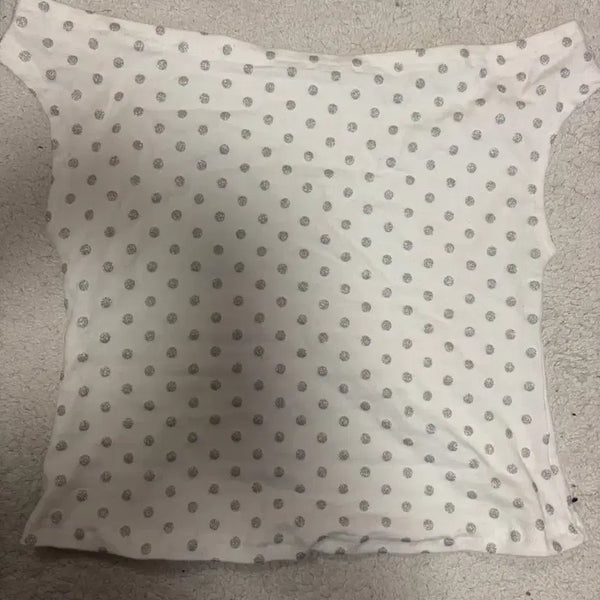 [BUNJANG] Y2K Glitter Polka Dot Off-Shoulder Short Sleeve Top White / Y2k 반짝이 도트 무늬 오프숄더 티 탑 반팔 티셔츠 화이트