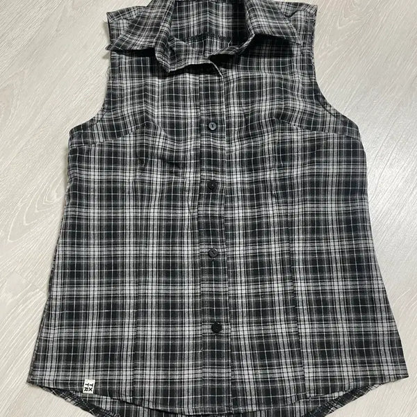 [BUNJANG] Checked Sleeveless Shirt / 체크무늬 민소매 셔츠