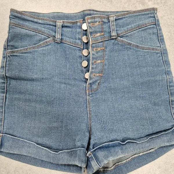 [BUNJANG] High-Waisted Button Detail Denim Shorts / 하이웨스트 버튼 데님 숏팬츠