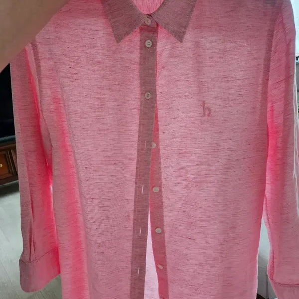 [BUNJANG] Hazzys Linen 7-Sleeve Shirt Pink / 헤지스 린넨 7부 셔츠 핑크