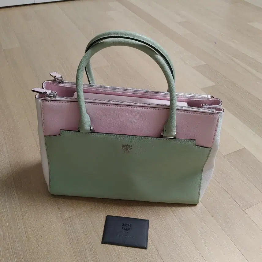 [BUNJANG] MCM Color Block Tote Bag Pink/Mint / MCM 컬러 블록 토트백 핑크/민트