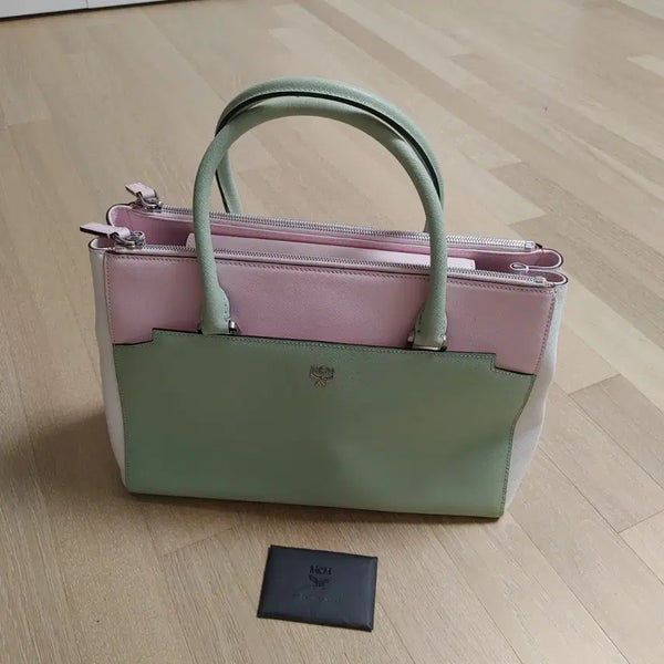 [BUNJANG] MCM Color Block Tote Bag Pink/Mint / MCM 컬러 블록 토트백 핑크/민트