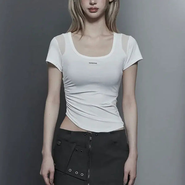 [BUNJANG] ETTOESOME Modern Square Shirring T-shirt White / 에트오소메 반팔 모던 스퀘어 셔링 티 화이트 (새상품)