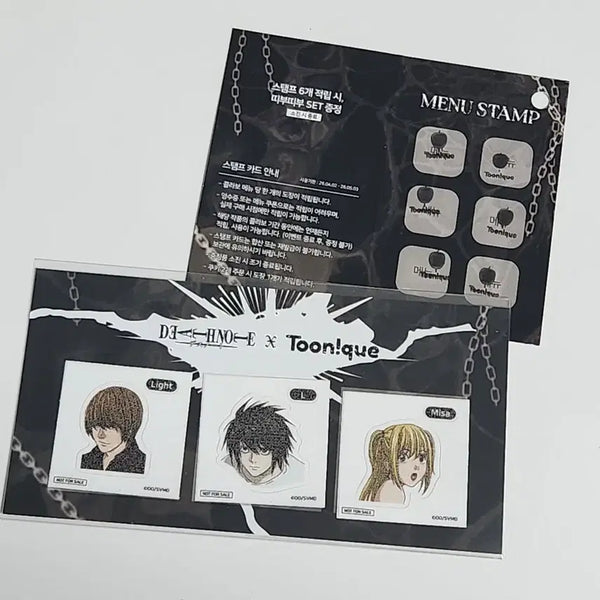 [BUNJANG] Death Note x Toonique Collaboration Cafe Light Yagami L Misa Amane Stamp Sticker Set (Sealed) / 데스노트 투니크 콜라보 카페 라이토 엘 미사 스탬프 적립 띠부띠부 스티커 세트 미개봉