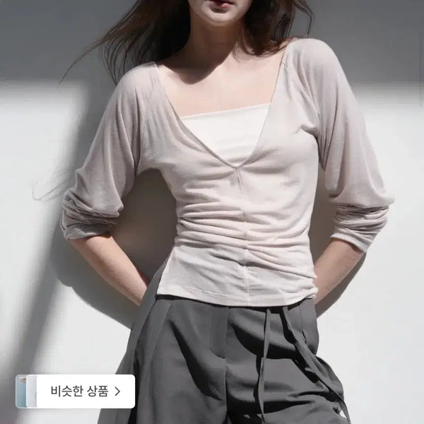 [BUNJANG] Prep for the Lithe V-Neck T-Shirt - Rosie Nude / 프렙포더 lithe 브이넥 티셔츠 로지 누드