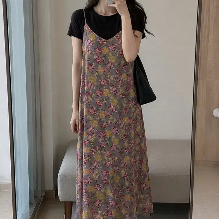 [BUNJANG] Floral Bustier Long Dress / 뷔스티에 플라워 롱원피스 55-66