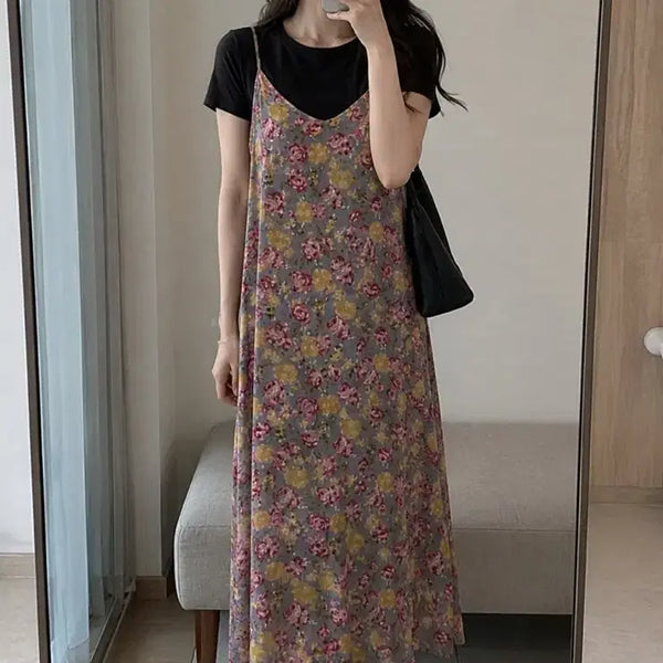 [BUNJANG] Floral Bustier Long Dress / 뷔스티에 플라워 롱원피스 55-66