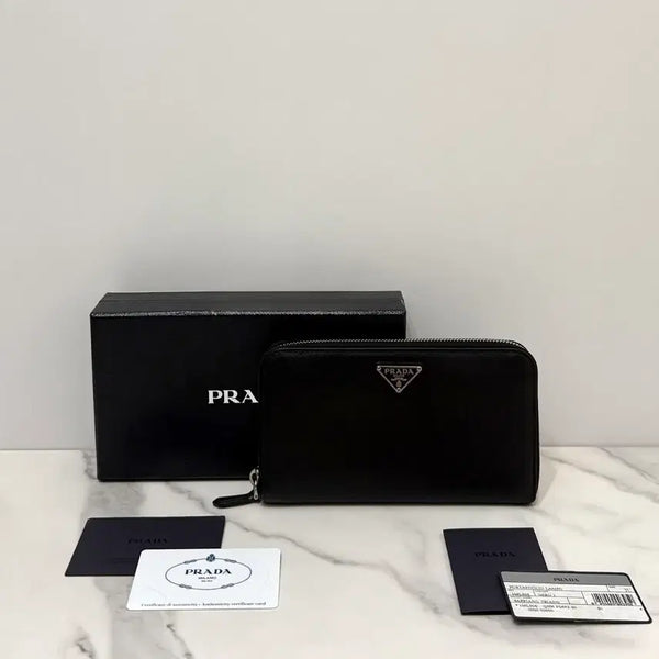 [BUNJANG] Prada Saffiano Triangle Logo Zip Around Long Wallet Black 1ML506 / 프라다 사피아노 삼각로고 지퍼 장지갑 블랙 1ML506