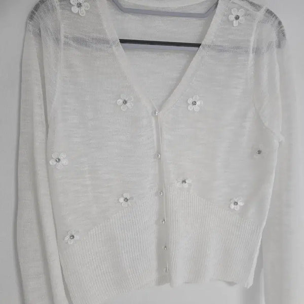 [BUNJANG] Pearl Button Cubic Flower Cardigan / 여름 가디건