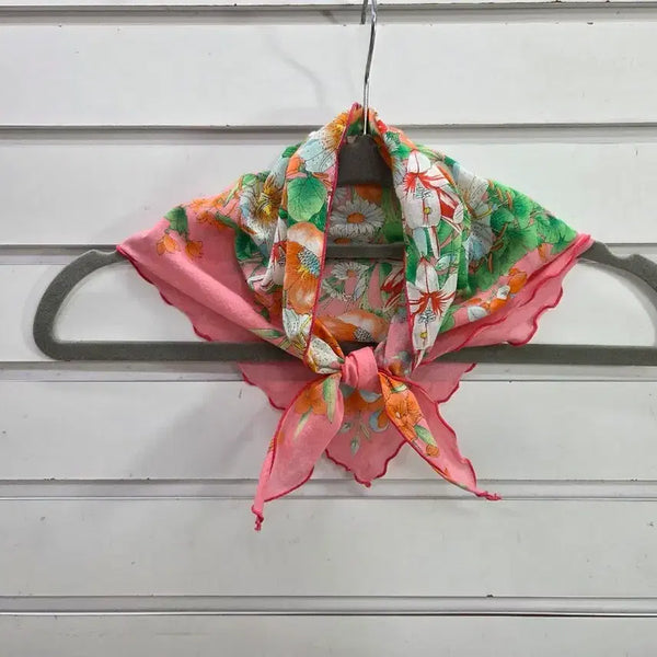 [BUNJANG] Flower Print Cotton Mini Scarf / 플라워  삼각 면  미니스카프/보물찾기천사