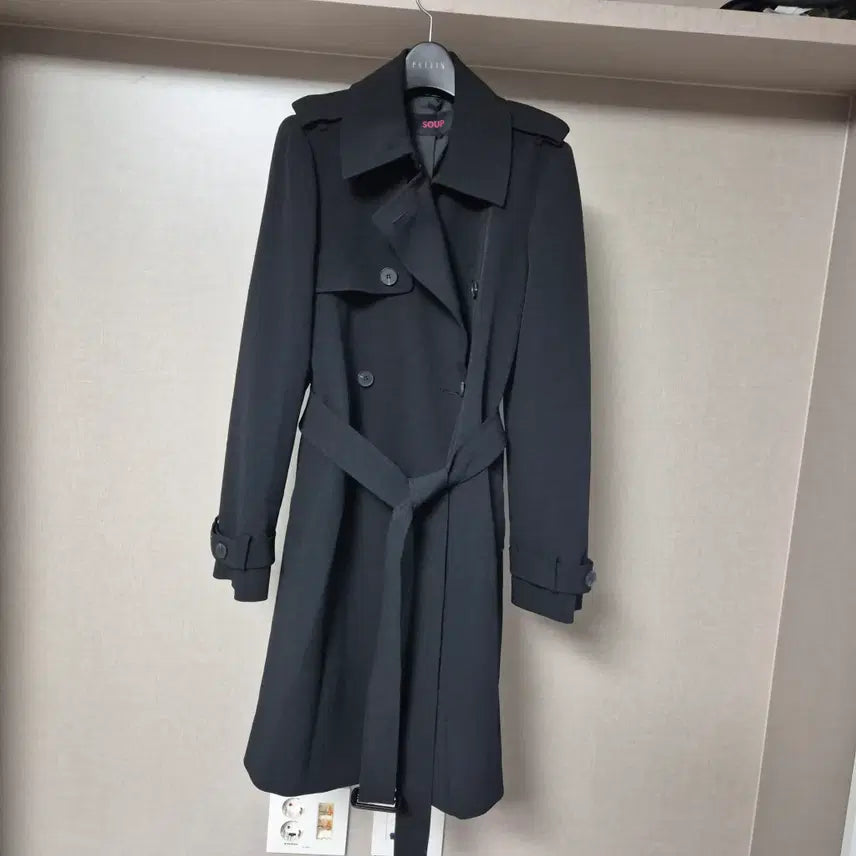 [BUNJANG] SOUP Double Midi Trench Coat Black / 55)숲 SOUP 더블 미디 트렌치코트 블랙