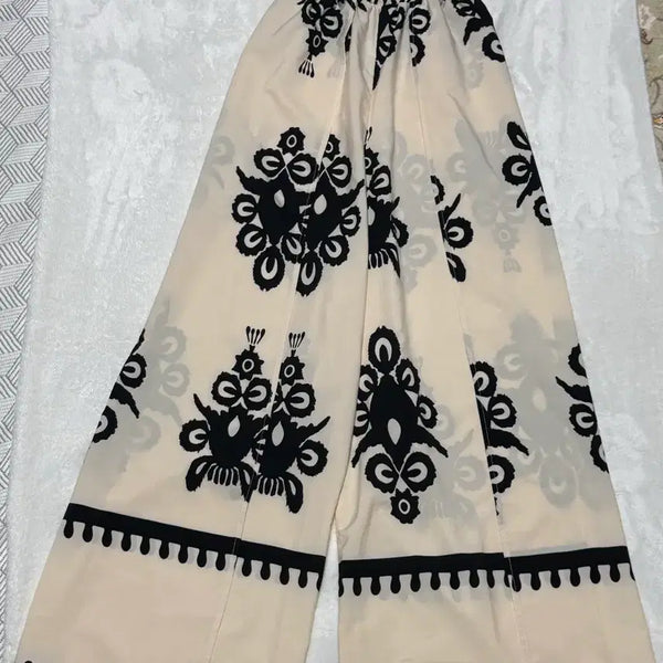 [BUNJANG] Cream Pattern Wide Top Jumpsuit / (새상품) 휴양지룩 크림색 패턴 와이드 탑 점프수트