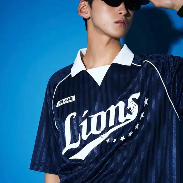 [BUNJANG] Samsung Lions X 8Seconds Sporty Colorneck Short-Sleeve T-shirt Navy / 삼성 라이온즈X에잇세컨즈 스포티 칼라넥 반소매 티셔츠