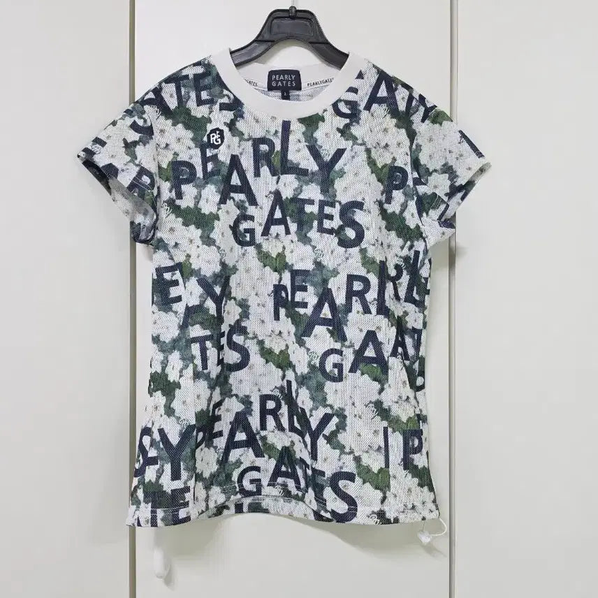 [BUNJANG] Parigates Flower Pattern Mesh Short Sleeve T-Shirt Size 2 / 파리게이츠 플라워패턴 메쉬 반팔 티셔츠 2